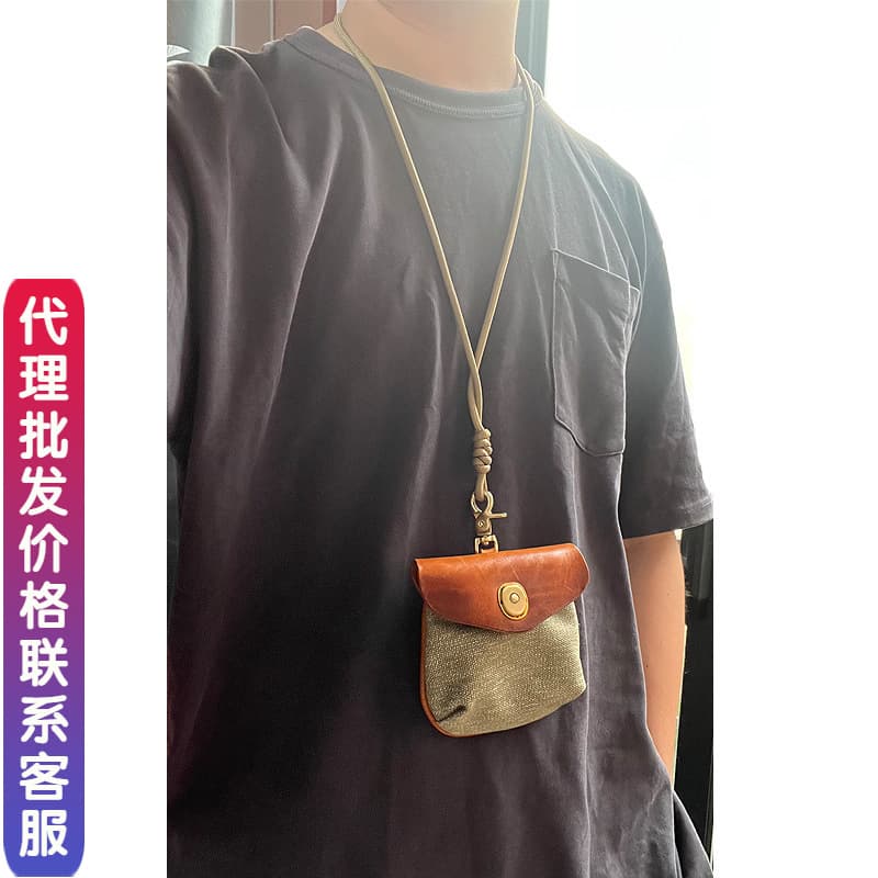 AirPods Wireless Bluetooth Headphone Bag Mini Small Pocket Pepper Salt Canvas Small Wallet Men's and Women's Halter Neck Card Holder