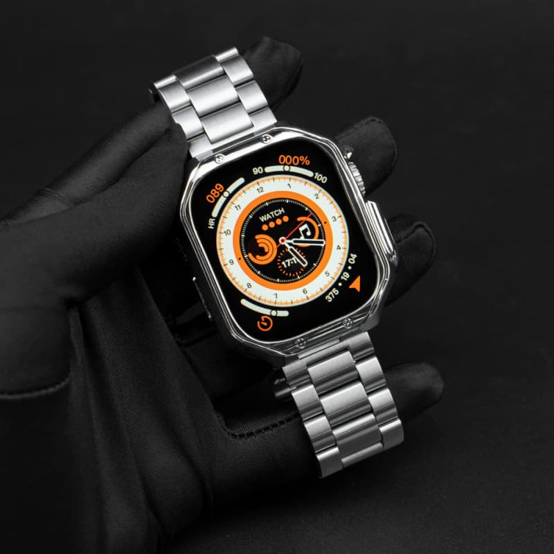TPU Case + Stainless Steel Folding Clasp Three-Link Strap for Apple Watch Ultra 8 7