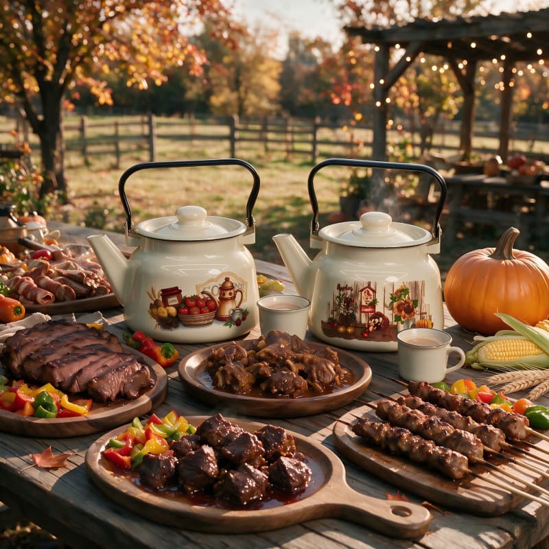 Wide-Diameter Large-Capacity Portable Milk Tea Pot, Heatable Enamel Flat-Bottom Kettle, Western-Region Style Ranch Milk Jug