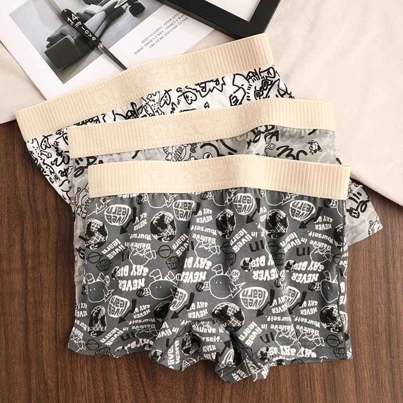 Women's Straight Leg Underwear, Cotton Print Pattern Trendy Youth Anti-Peep Loose Mid-Waist Sports Boxer Shorts