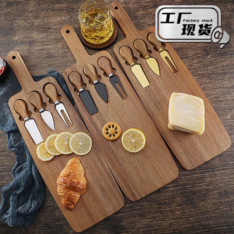 Modern Minimalist Chef's Knife Set with Cheese Board, Steak Board, Wooden Cutting Board, Stainless Steel 420 Blade Cheese Board Set