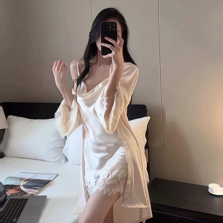 2026 New Ice Silk Pajamas for Women, Light Luxury Thin Sexy Camisole Nightgown, Fairy Style Simple Home Set