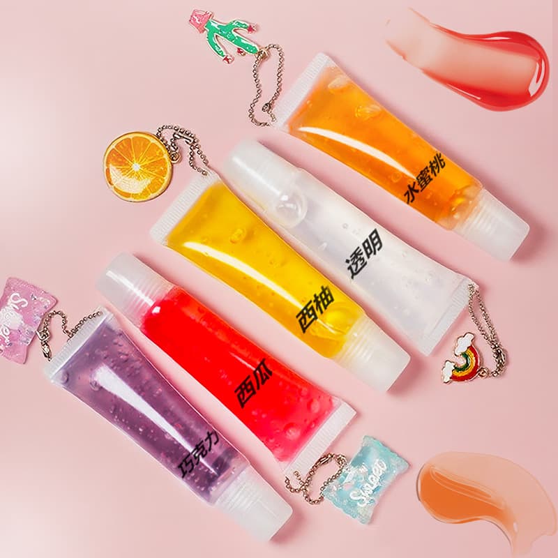 Cross-border keychain fruity rainbow moisturizing 10g lip gloss foreign trade hot product no logo lip glaze