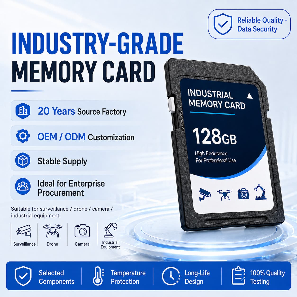Industrial Memory Card 128GB OEM ODM for CCTV Drone & Camera