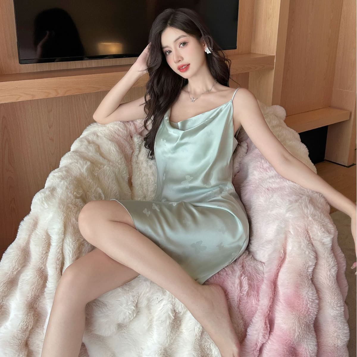 Butterfly Nightgown Women Summer Thin Ice Silk Sexy Women's Strap Sleepwear Silk Homewear Summer 151