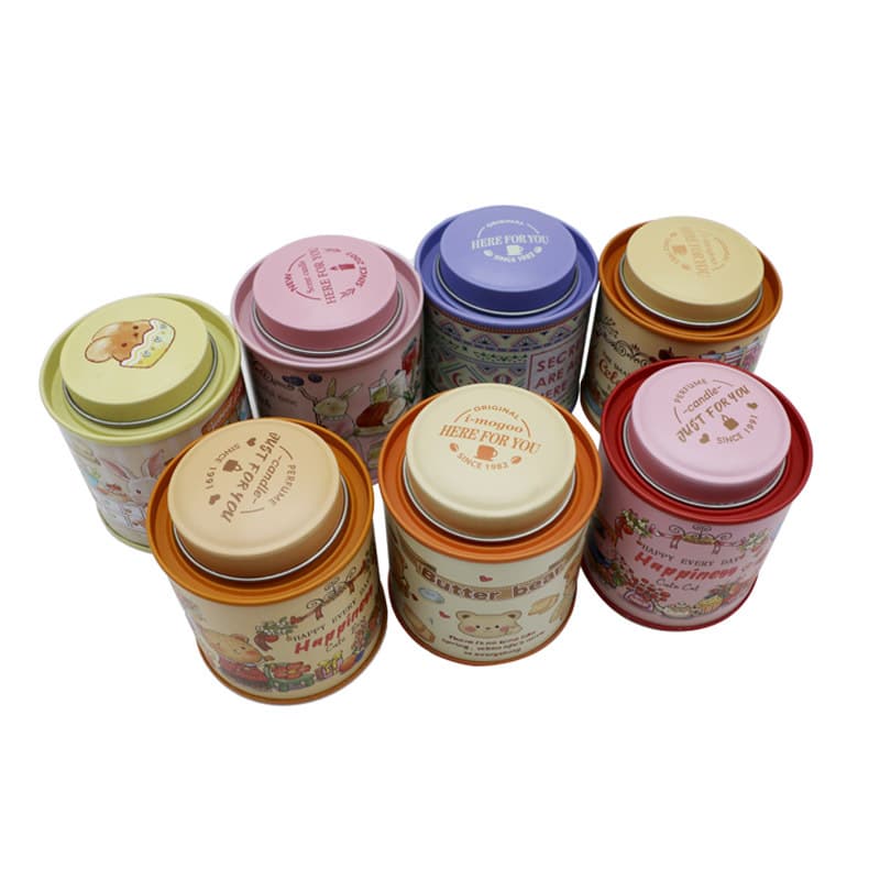 Customized round tin cans for candles, double-lid scented candle tin boxes, and metal tin cans for tea and herbal tea.
