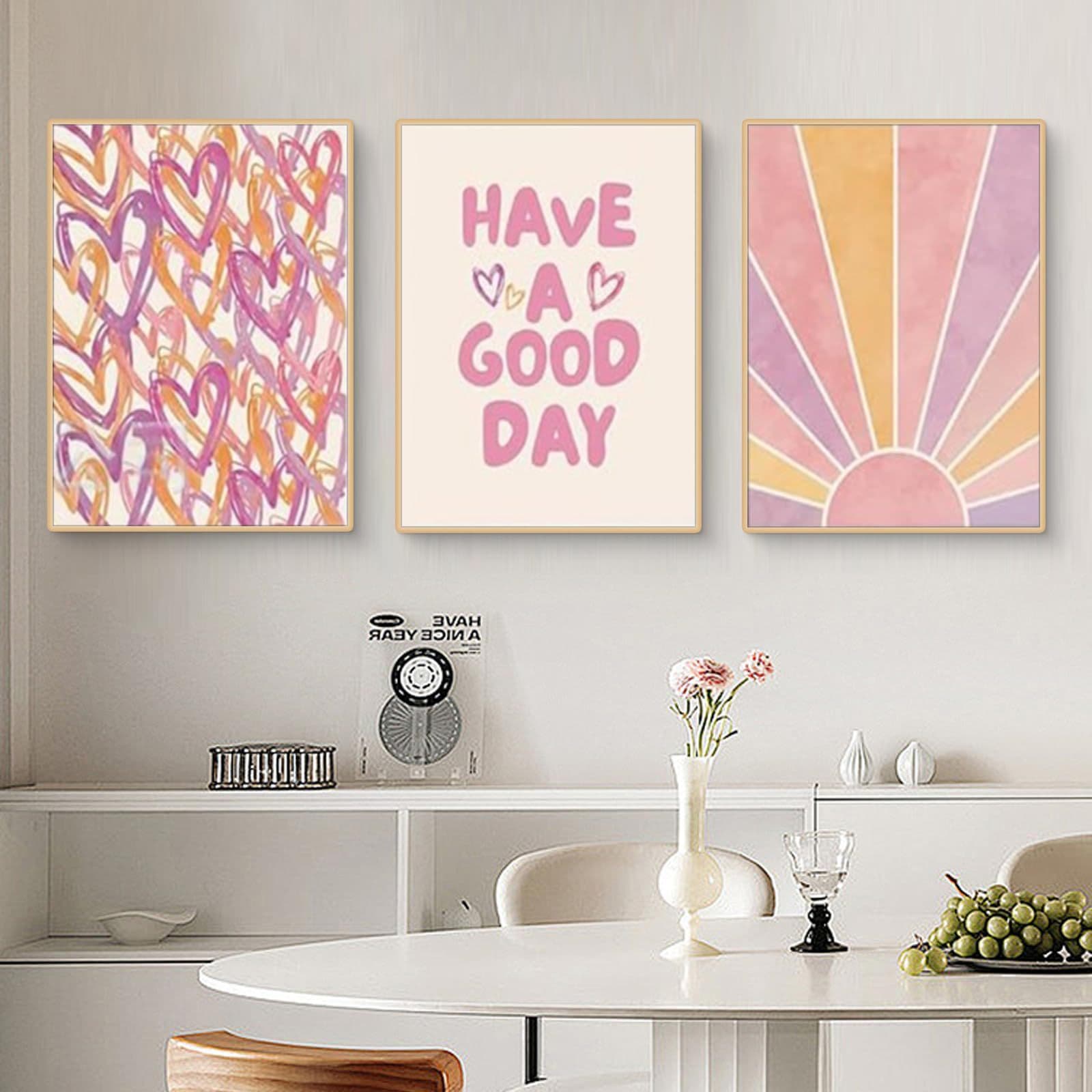 Nordic Modern Pink Illustration Style Cartoon Sun Love Girl's Bedroom Canvas Decor Print Frameless Poster