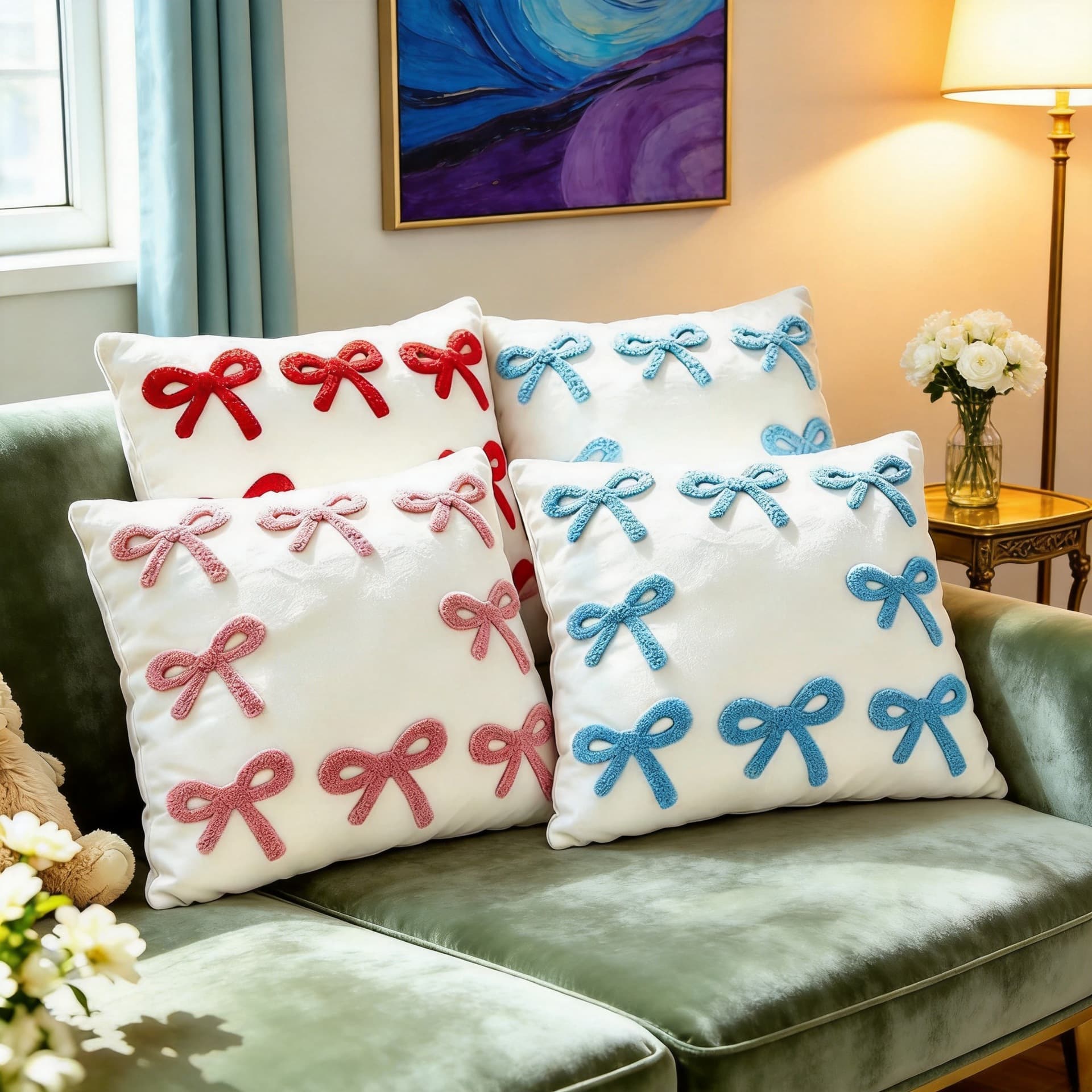 Cross-border spot wholesale sofa pillowcase velvet material bow pillowcase ins cute style pillowcase