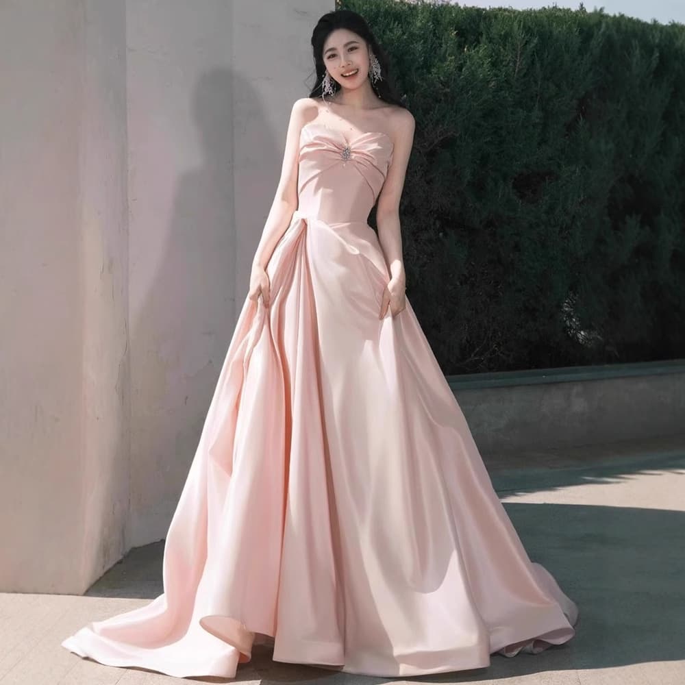 French sweet evening dress, new graduation ceremony, adult ceremony, pink tube top dress, fugitive princess fairy dress
