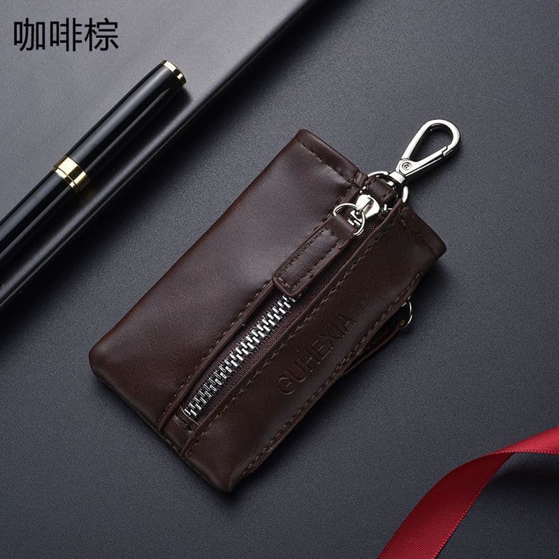 Cute Key Case Zipper Leather Multi-Function Key Coin Pouch Men's Belt Clip Car Large Capacity Storage Universal