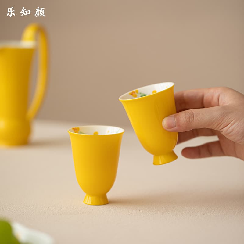 Aroma Cup Hand-Painted Rape Flower Master Cup Glazed Tea Tasting Cup Home Use Women's High-Aesthetic Ceramic Kung Fu Tea Set Teacup