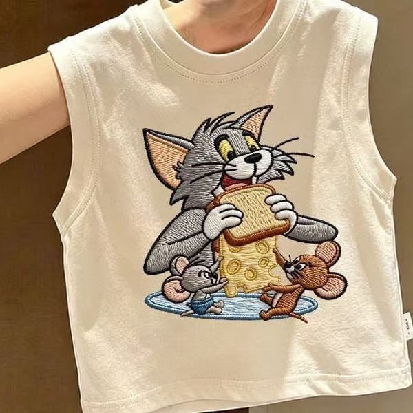 Tom and Jerry Clothes Boys Girls Vest Sleeveless T-Shirt Summer Thin Pure Cotton Top Base Layer for Medium and Large Children