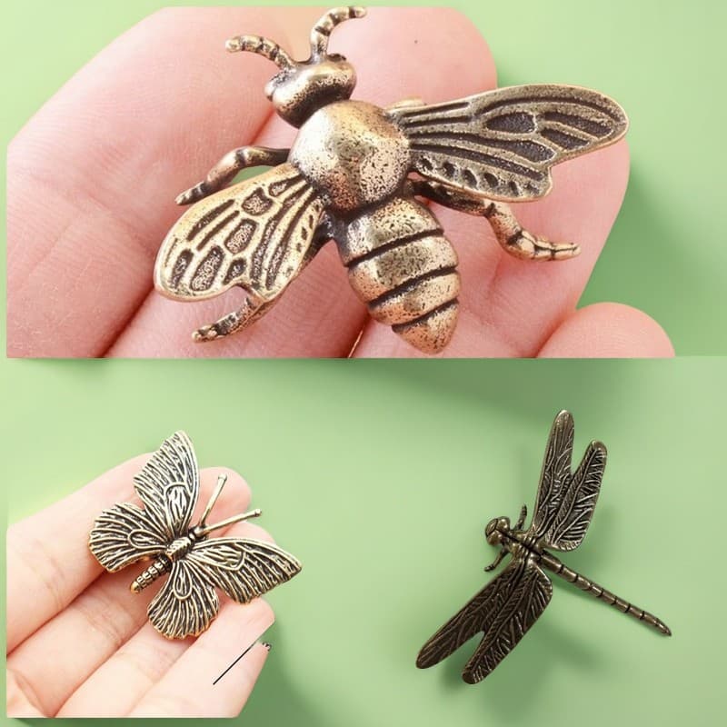 Vintage Copper-Plated Butterfly Ornament, Bee Ornament, Dragonfly Ornament, Insect Landscape Copper Craft, Tea Pet Small Ornament