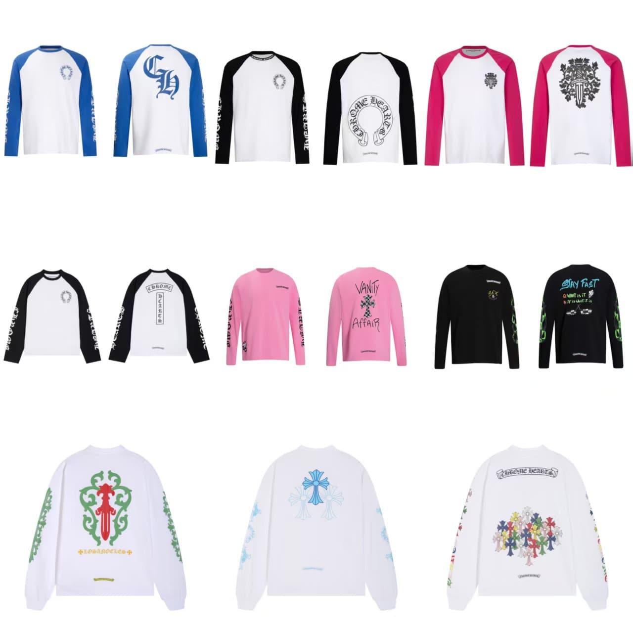 Exclusive Edition 24SS New CH Chrome Hearts Cross Cross Motif Sanskrit Printed Long Sleeve Collection Unisex Cross-Border Wholesale