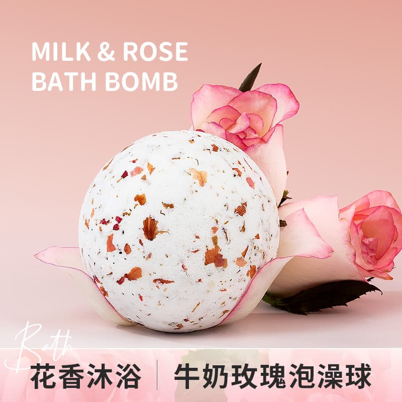 Cross-border Rose Milk Bath Bomb Bubble Bath with Dried Flowers and Essential Oils for Long-lasting Fragrance