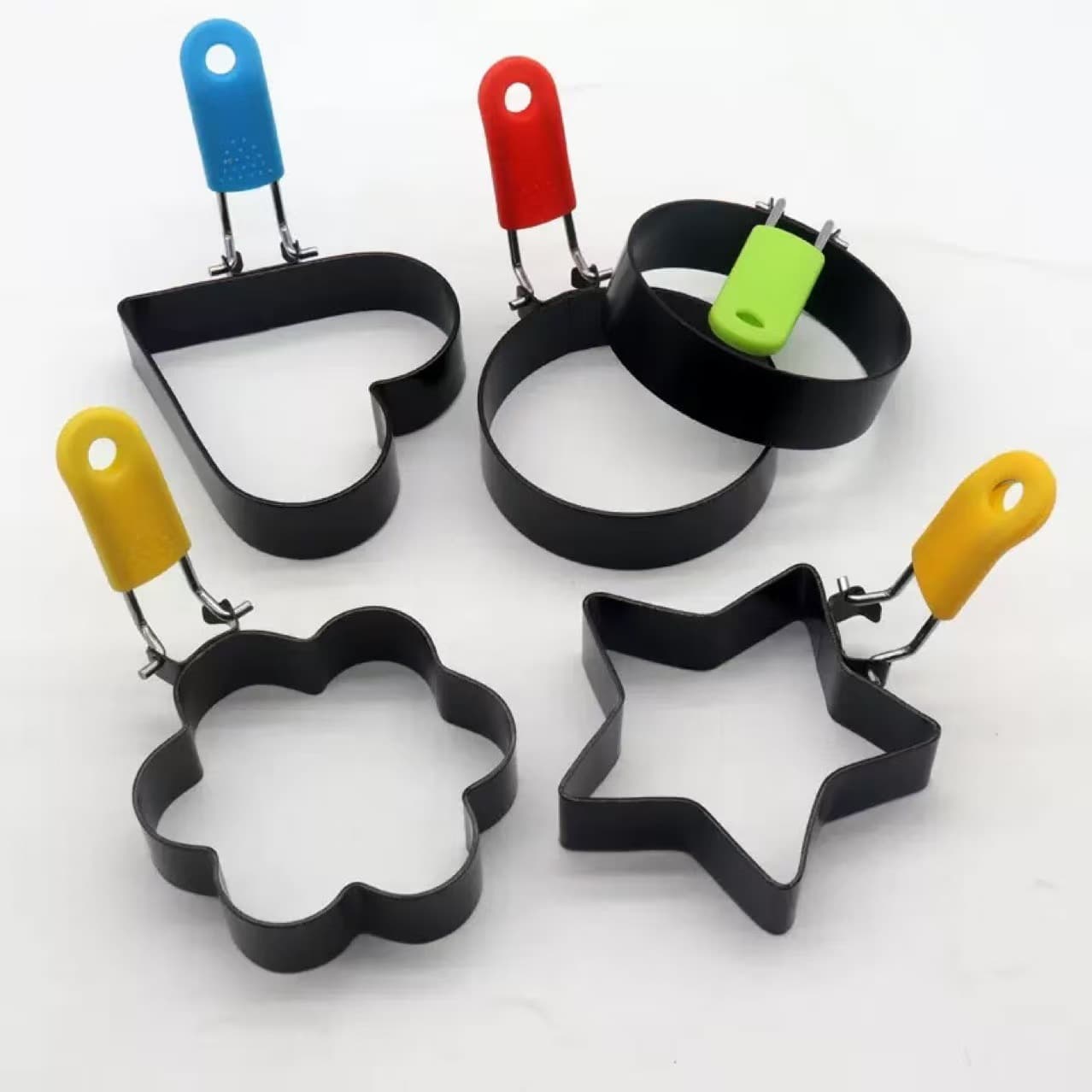 Wholesale non-stick egg fryer, round egg ring, silicone handle, cake mold, stainless steel creative egg model