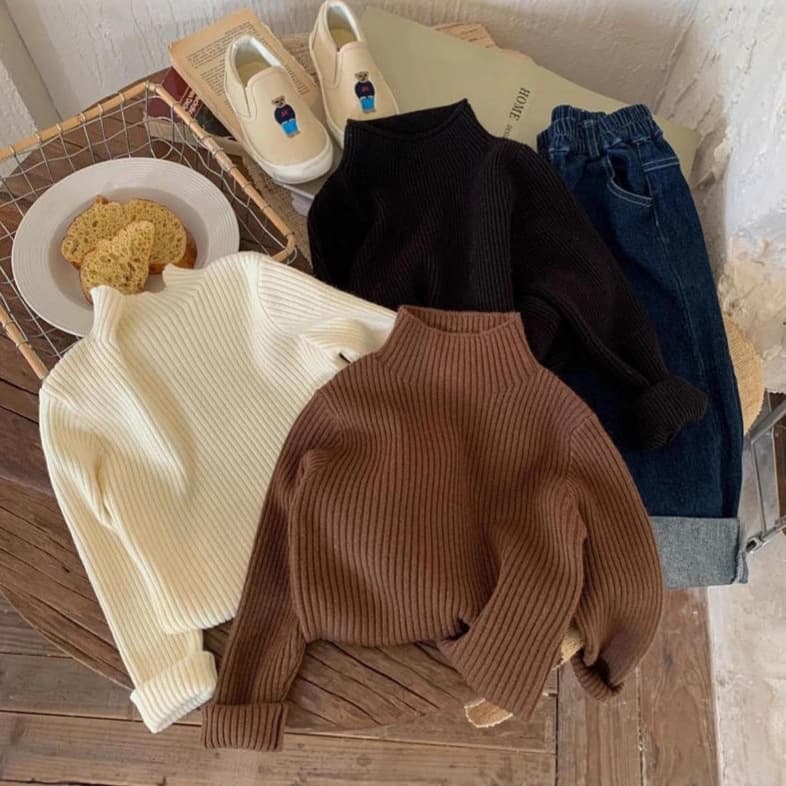 Kids Autumn Winter Base Layer Half Turtleneck Sweater Knit Solid Color Stretch Boys Girls Top Versatile Minimalist Children's Clothing