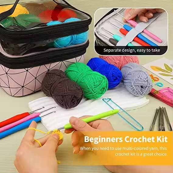 105-Piece TPR Soft Handle Crochet Hook Set Cross-Border DIY Hand Knitting Needle and Thread Tools with Storage Bag Full Set