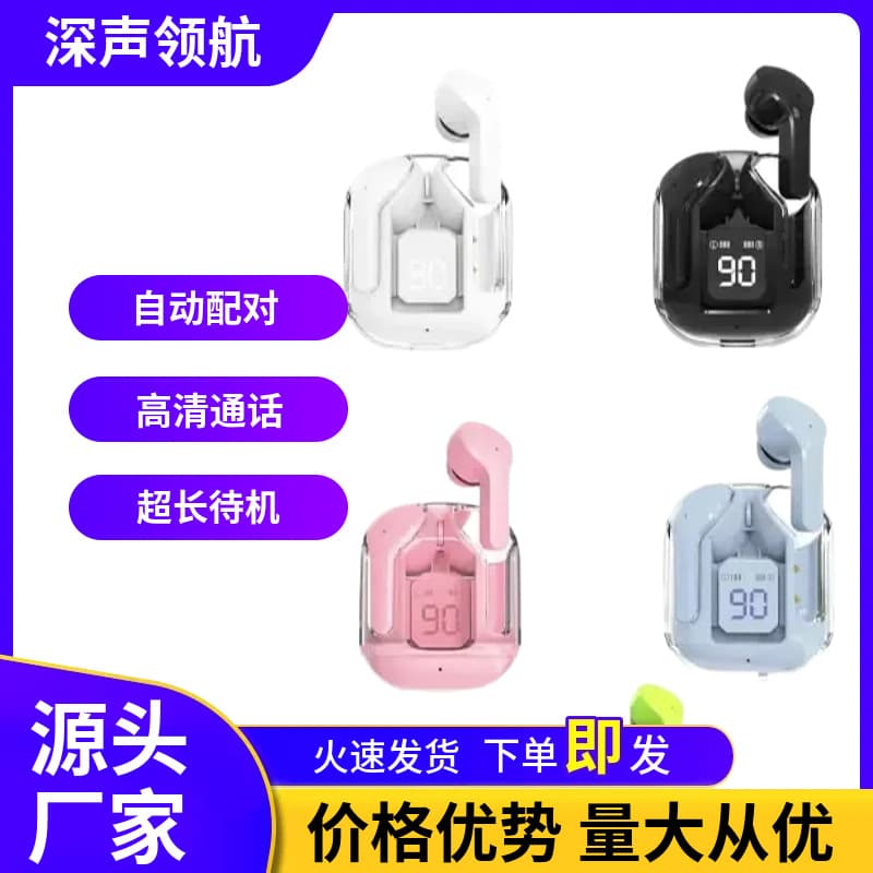 New transparent high-quality wireless Bluetooth headset with ultra-long battery life and large power source factory supply strength