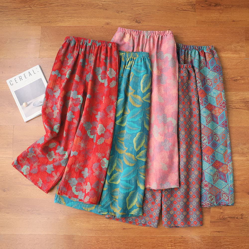 New Pure Cotton Double-Layer Gauze Women's Sleep Pants, Yarn-Dyed Jacquard Home Pants, Loose and Soft Wide-Leg Casual Pants Wholesale