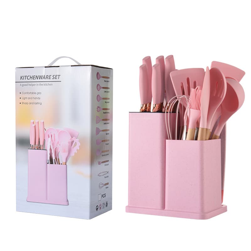 Source Factory Silicone Kitchen Utensils 19-Piece Set, High Temperature Resistant Non-Stick Material, Soft, Stock Available Knife Set
