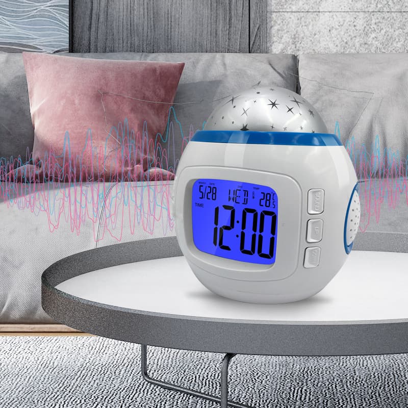 Music starry sky clock for students and children, colorful atmosphere light alarm clock, projection clock, lazy snooze electronic desk clock