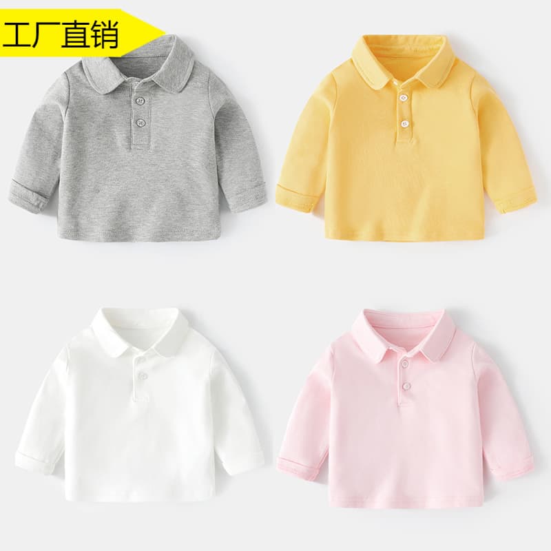 Long Sleeve Baby Polo Shirt Casual T-Shirt for Boys And Girls Spring Base Layer Top Children's Shirt Trendy Knitted Pure Color
