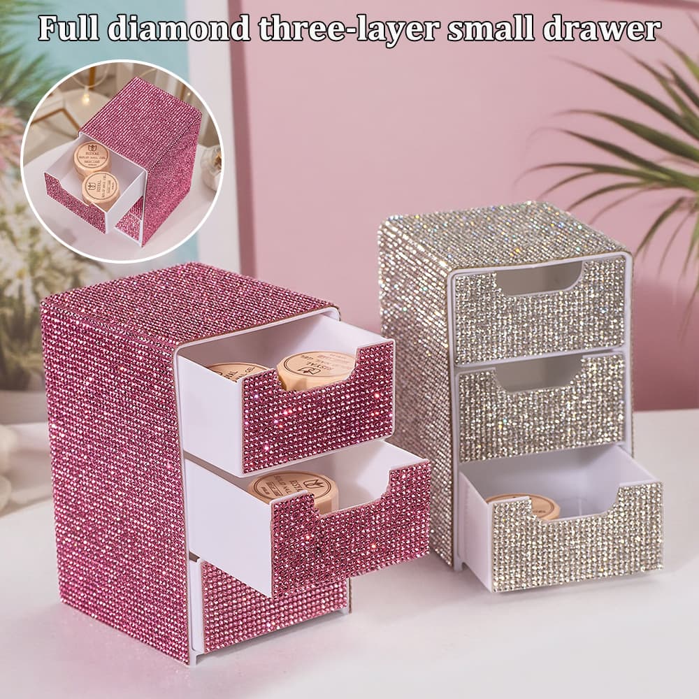 Cross-border diamond-filled three-layer small drawer ins style high-looking desktop storage box for organizing jewelry and cosmetics storage box