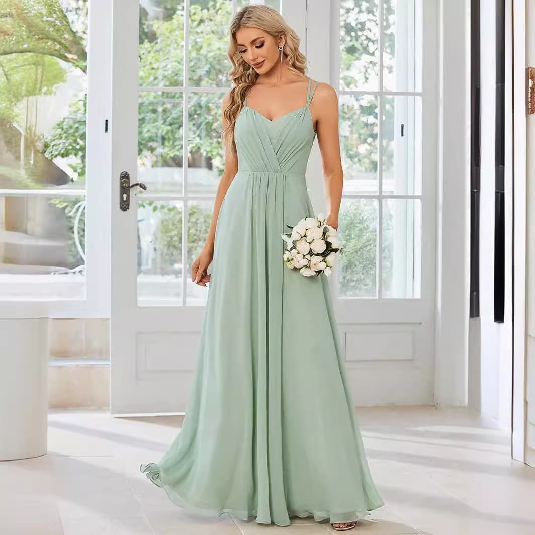 AliExpress Elegant Evening Dress V-Neck Backless Long Gown 2026 New Chiffon Pleated Mint Green Bridesmaid Dress