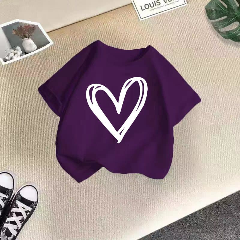 Summer Fashion Girls Short Sleeve T-Shirt Loose Kids Children Heart Print Top