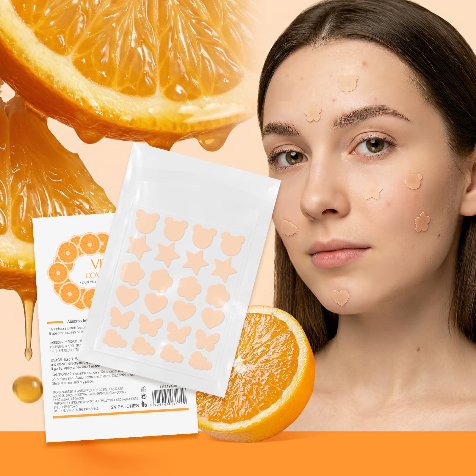 Cross-border LAIKOU vitamin C acne patch 24 pieces/piece COVER PIMPLE PATCH foreign trade in English