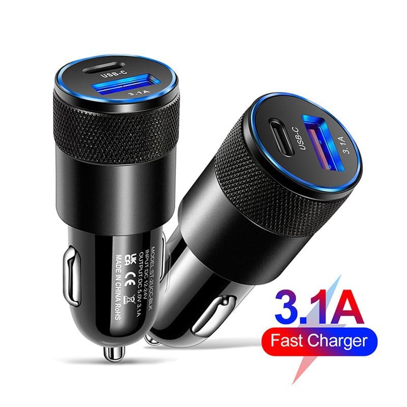 Wholesale 15W Metal Compact Car Charger Smart Vehicle Charger USB+PD Fast Charging