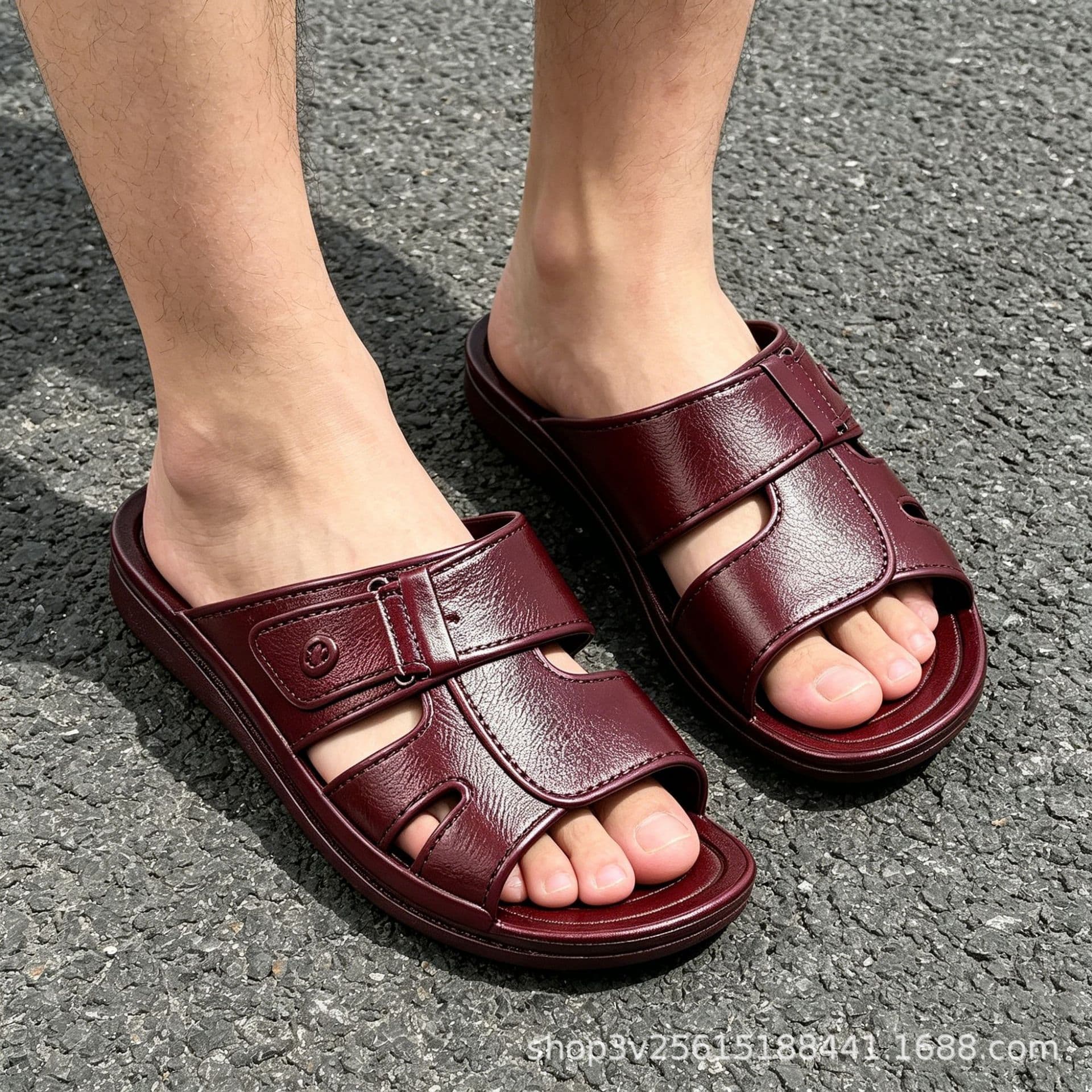 Men's Plastic Slippers, Summer, Guangdong Style, High-Heeled, Traditional, for Elderly, Soft Massage Slippers
