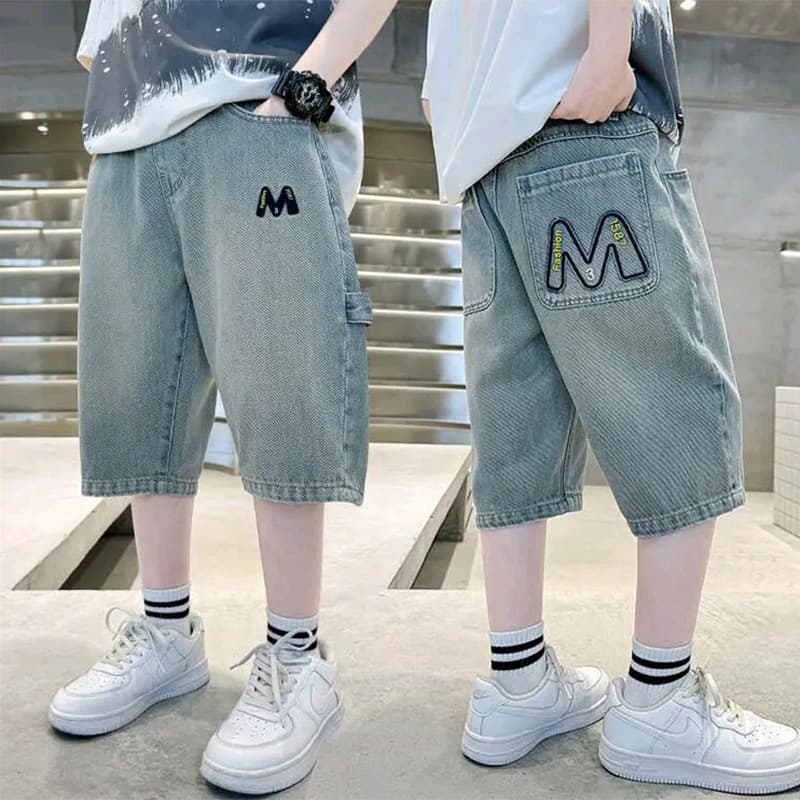 Boys' Slim Fit Jeans Casual Seven-Five Pants Thin Sport Shorts Trendy Korean Style Cotton Polyester Blend Summer Wear