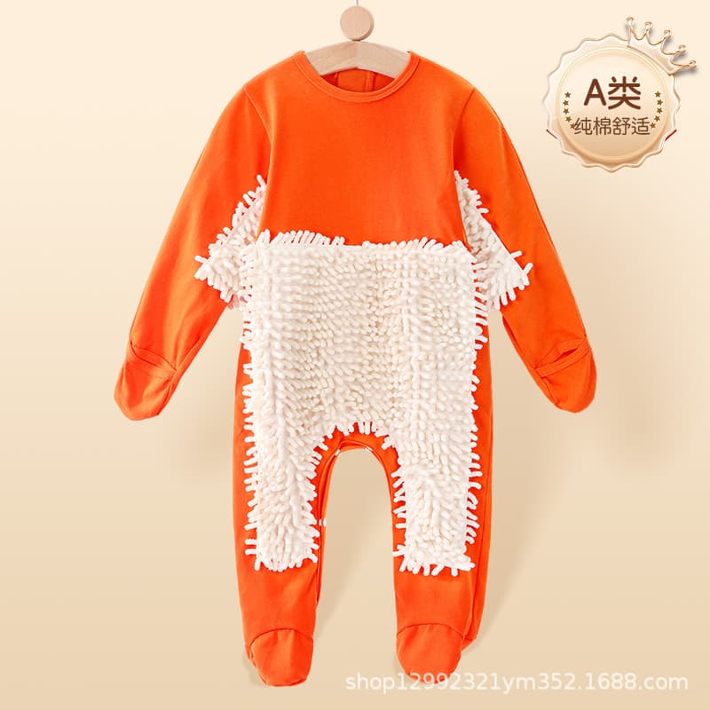 Spring/Autumn Baby Onesie, Infant Mop Suit Crawling Outfit, Floor Cleaning Anti-Dirt Romper
