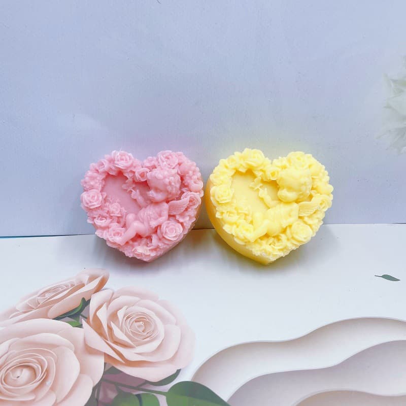 Heart Angel Scented Candle Silicone Mold Heart-Shaped Angel Plaster Ornament Cake Mold Handmade Soap Mold