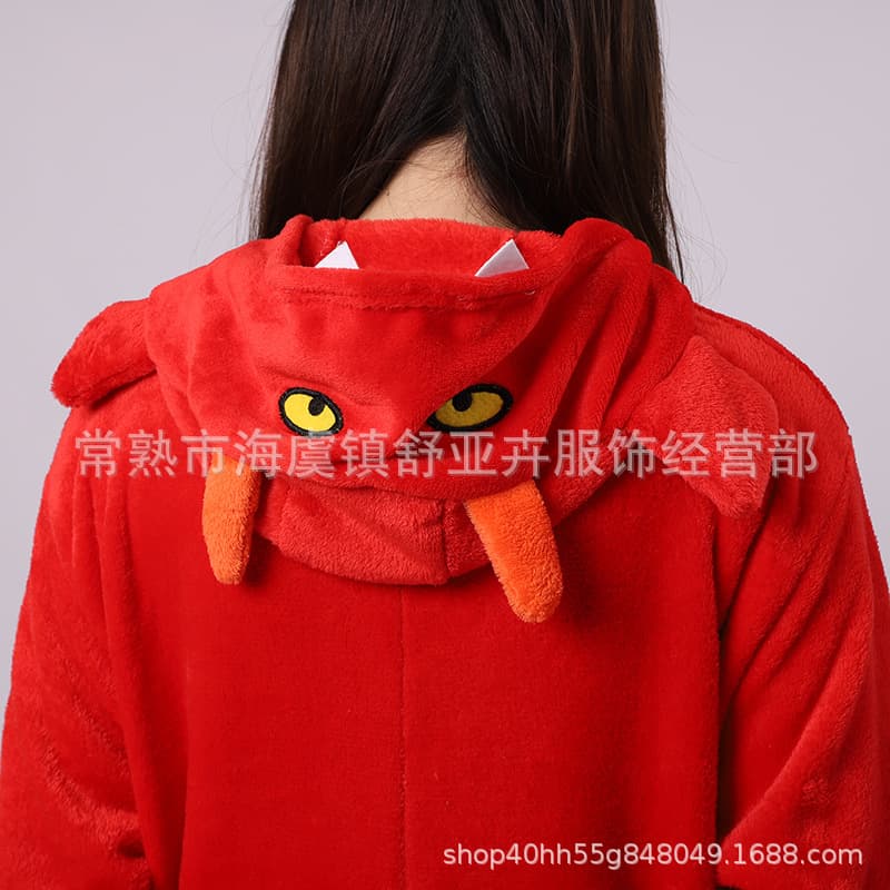 Little Monster Pajamas for Women Winter Cute Animal Onesie Thickened Flannel Fleece Cartoon Coral Fleece