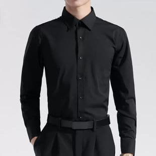 White Long-Sleeve Shirt for Men, Korean Style Slim Fit Business Casual Dress Shirt for Spring and Autumn, Professional Formal Wear