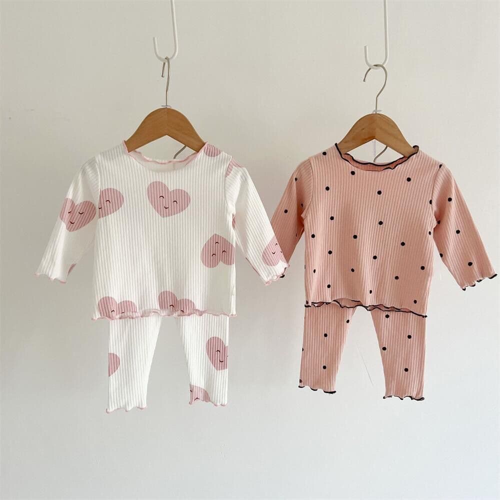 2026 Spring/Autumn Kids' Pajama Set Polka Dot Korean Style Girls' Two-Piece Loungewear Long Sleeve for Toddlers and Children