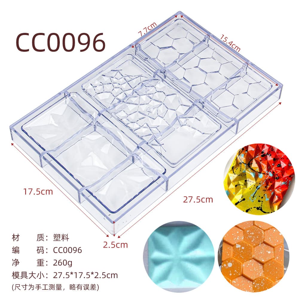 Chocolate molds 3 different patterns transparent plastic rectangular dried fruit chocolate baking mold-CC0096