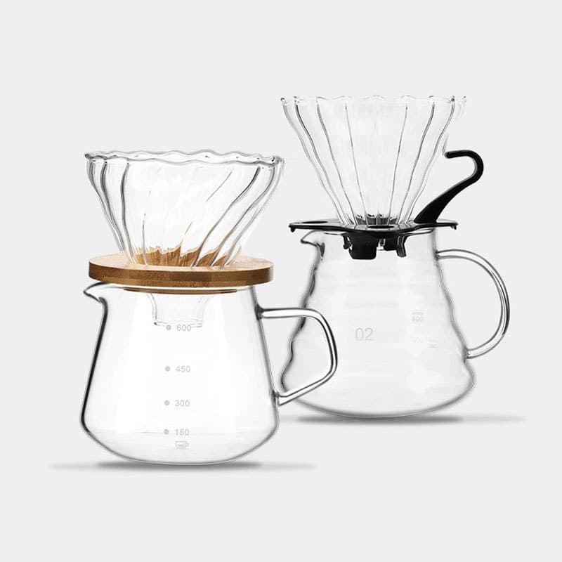 Coffee Pot Set: Pour-Over Filter Dripper with Glass Sharing Carafe, Scale, and Cold Brew Cup for American Style