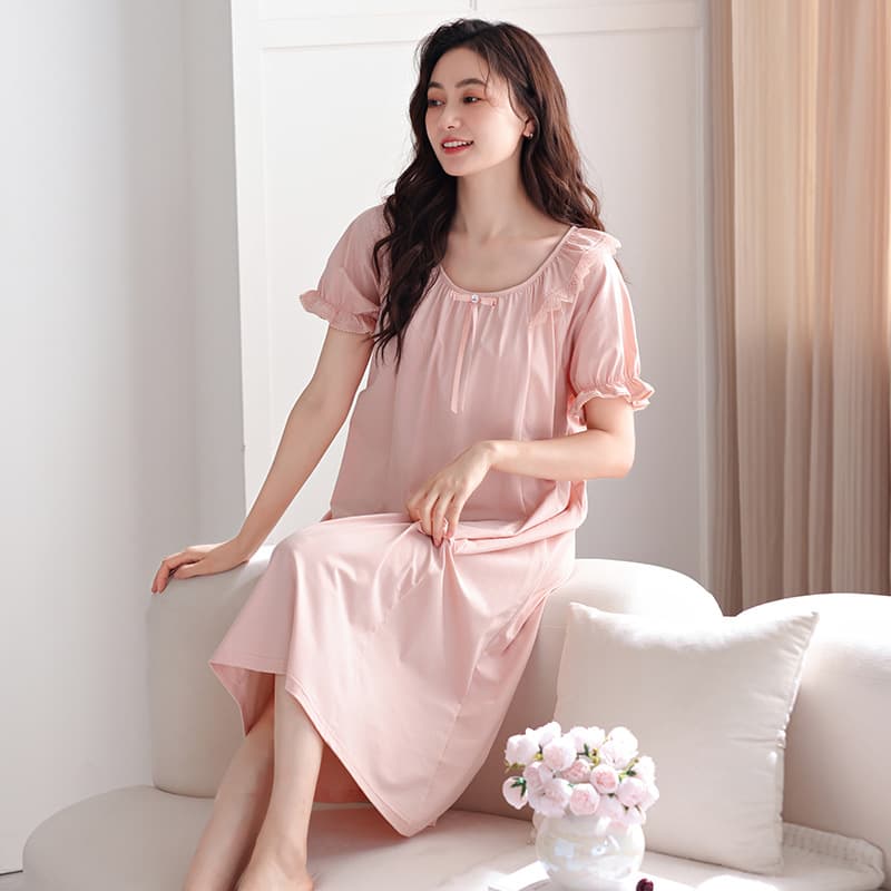Women's Summer Cotton Short Sleeve Nightgown with Built-in Bra, Thin Style, 2026 New Arrival Summer Dress