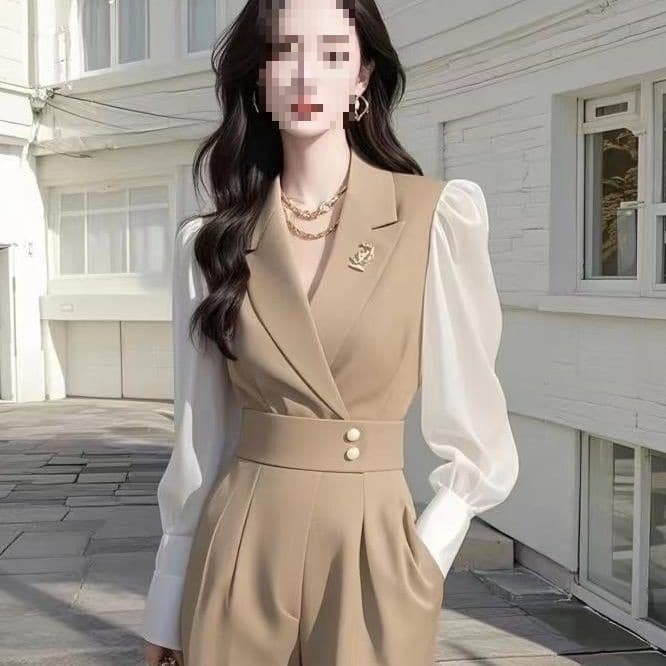 High-End Socialite Goddess Style 2025 Pants Jumpsuit Long-Sleeve Jumpsuit Set Spring and Autumn New All-In-One Elegant
