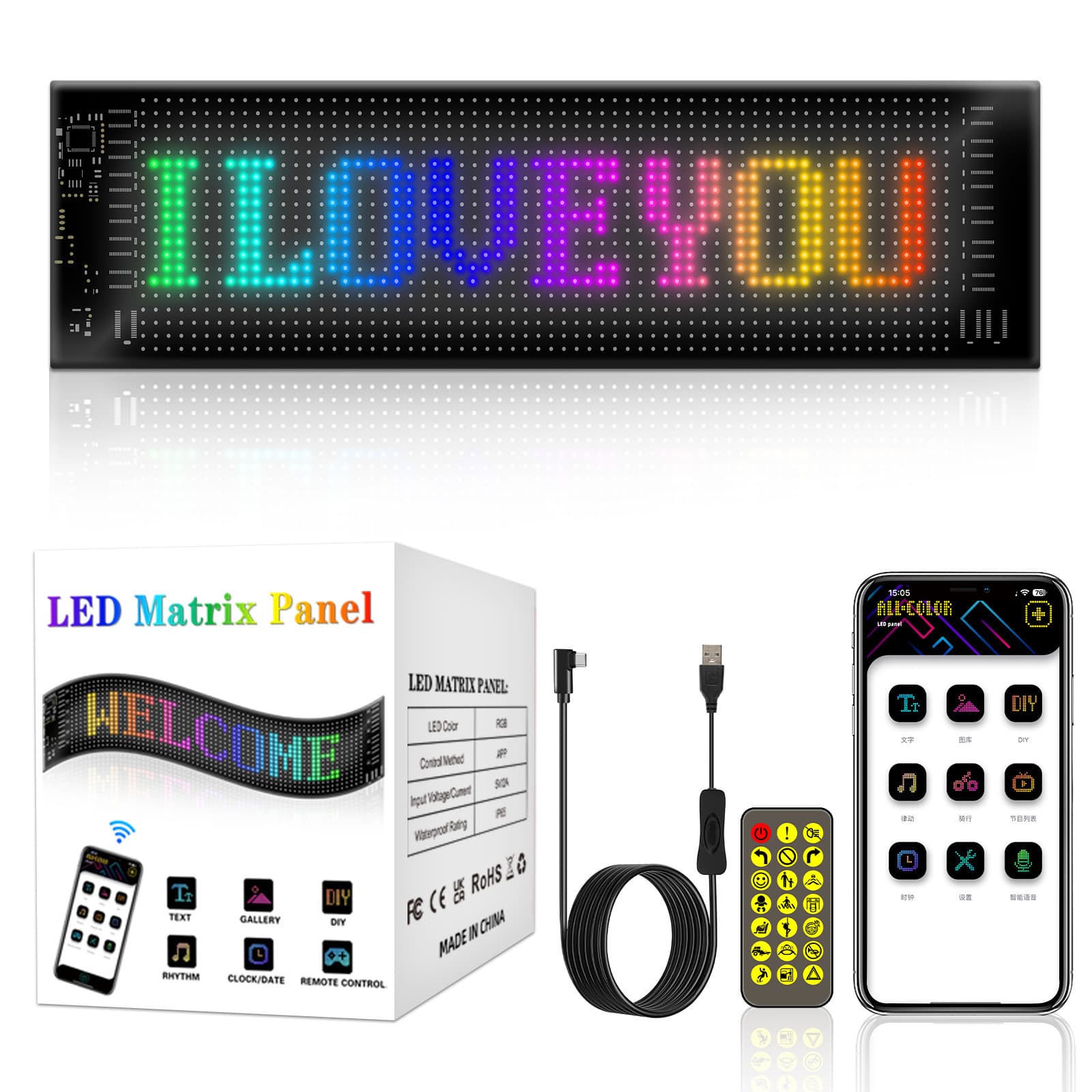 Cross-border Hot Selling Car LED Flexible Screen USB Vehicle-Mounted Soft Advertising Display APP Bluetooth Smart Screen Window Door Head Screen
