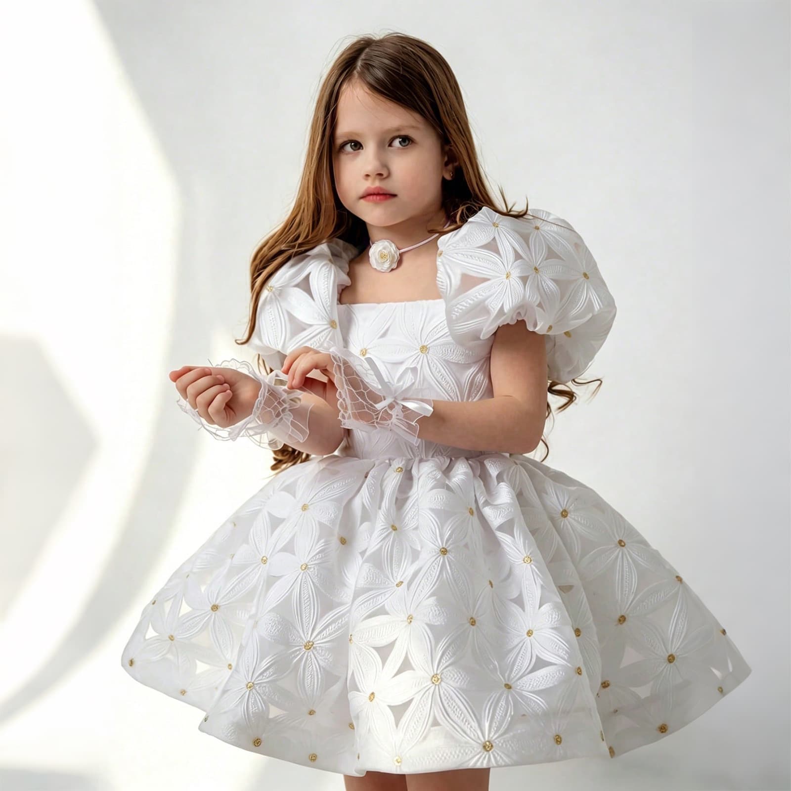 Cross-border Children's Bubble Sleeve Princess Dress for Little Girls Birthday Dinner Piano Hosting Flower Girl Wedding Dress