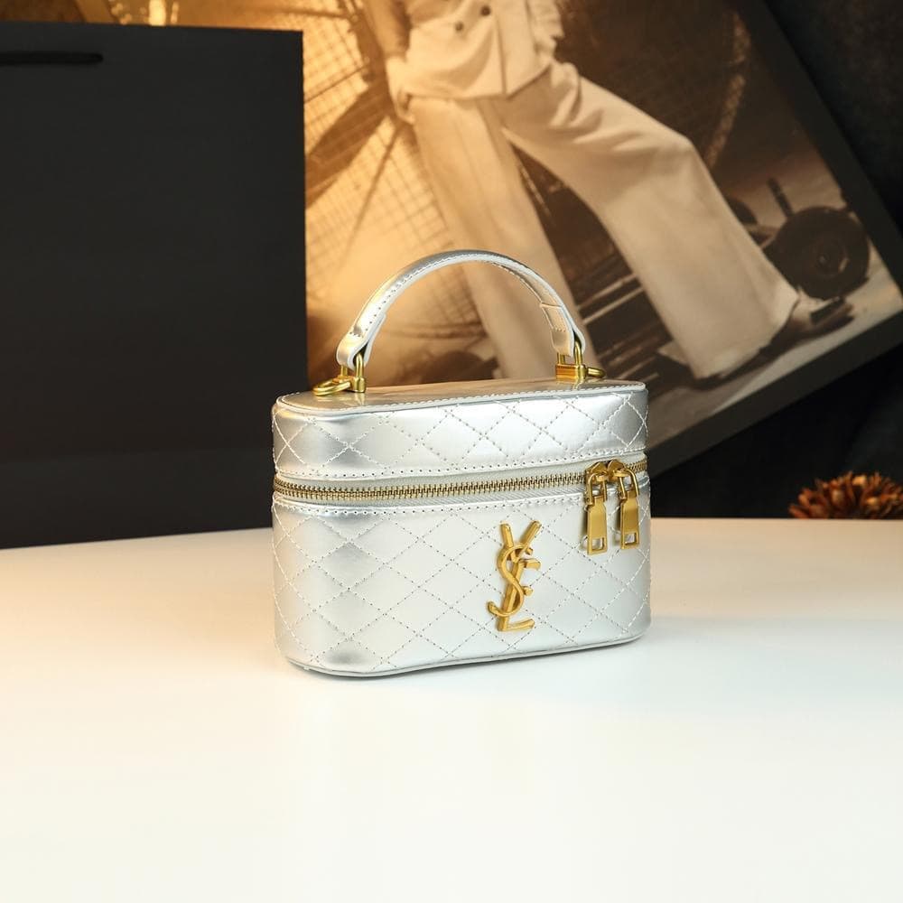 Cross-border Fashion Women's Bag YSL-Inspired Niche Design Shoulder Bag Crossbody Handbag Diamond Quilted Versatile Box Bag Cosmetic Bag