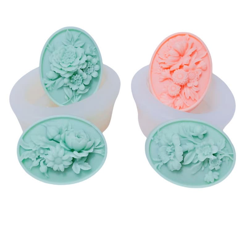 Factory Direct Embossed Flower Silicone Soap Mold DIY Oval Scented Plaster Mold Decoration Baking Tool