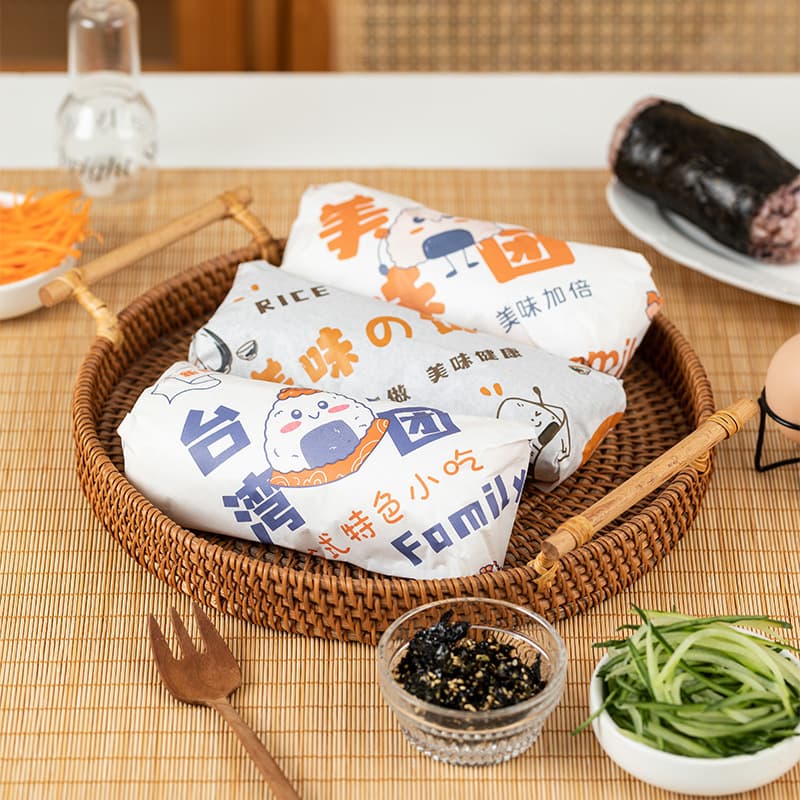 Purple rice ball packaging paper for street vendors, packaging breakfast sandwiches, hamburgers, Japanese sushi, and oil-proof coated paper.