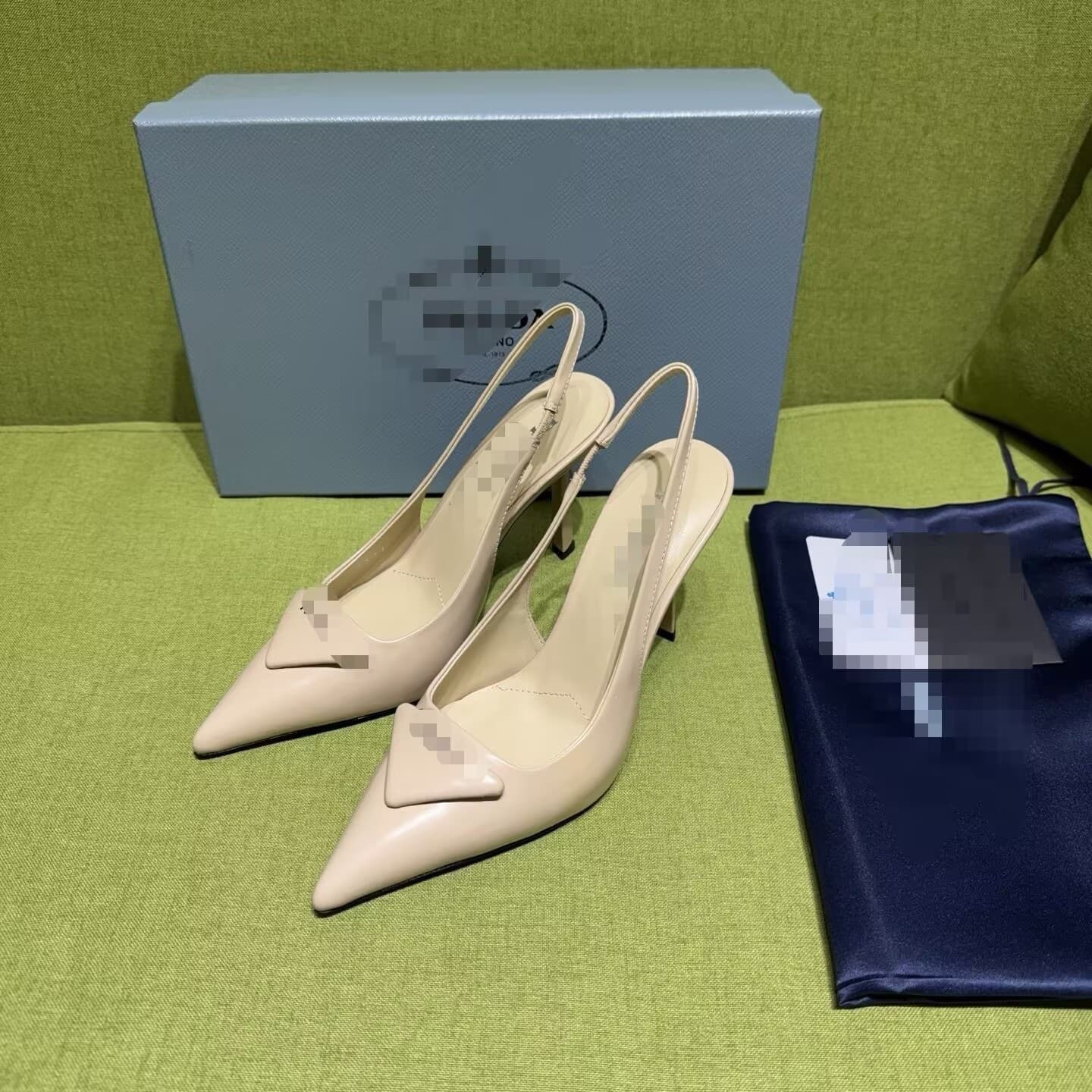 New Triangle Logo Closed-Toe Open-Back Sexy Patent Leather Women's Shoes Shallow Mouth High Heel Sandals
