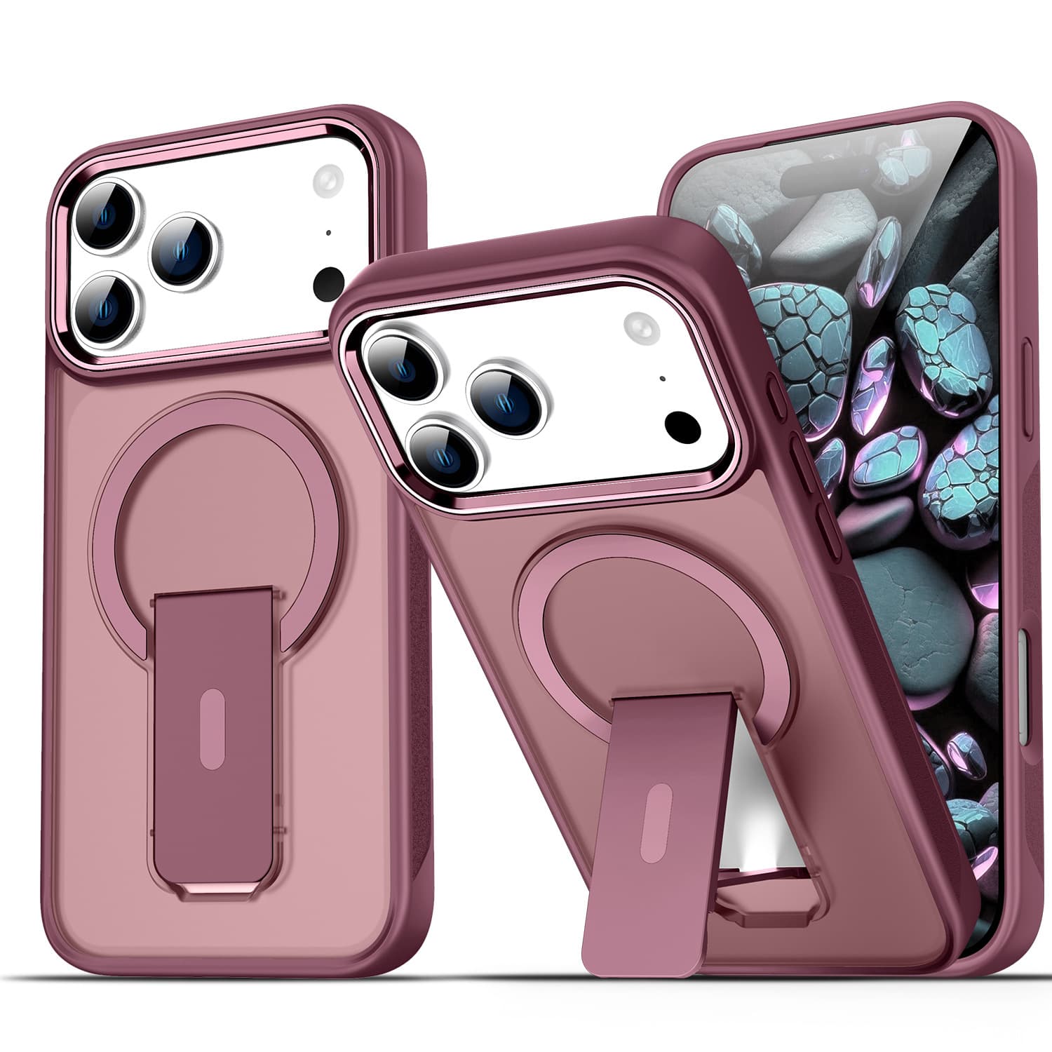 For iPhone 18 Pro Max Magnetic Stand Phone Case, Apple 17 Frosted Skin-Feel Metal Lens Protective Cover
